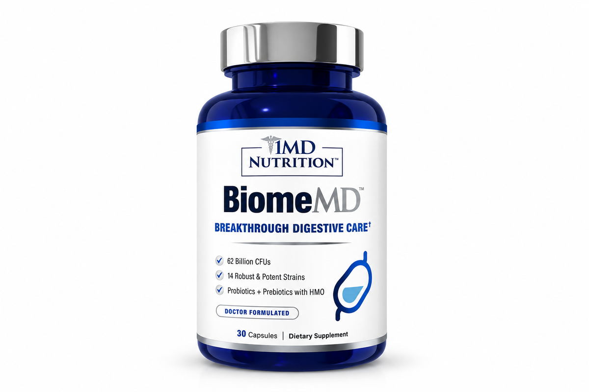 1MD Nutrition BiomeMD Probiotics | 62 Billion CFUs, 15 Comprehensive Strains - P