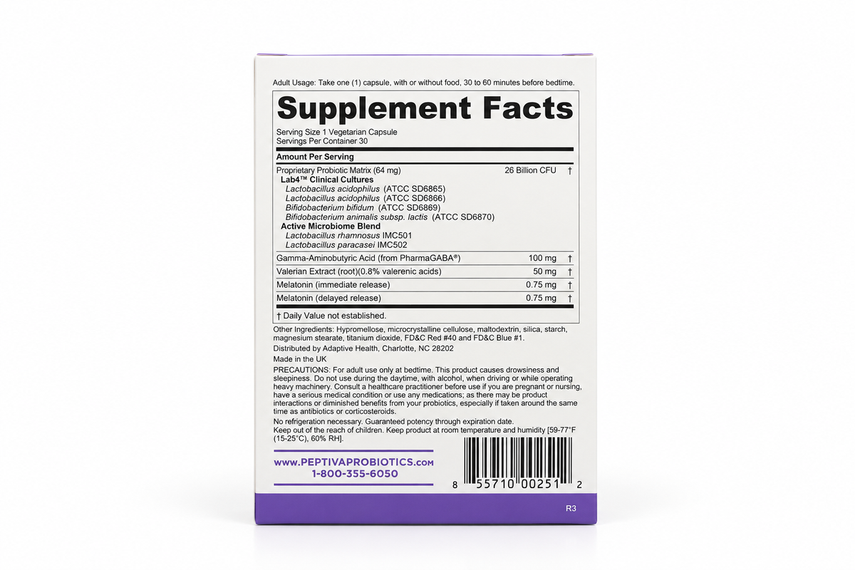 Peptiva 26 Billion Multi-Strain Probiotic and Sleep Support 30 Capsules