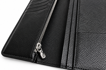 LV Leather Men Long Wallet Textured Black