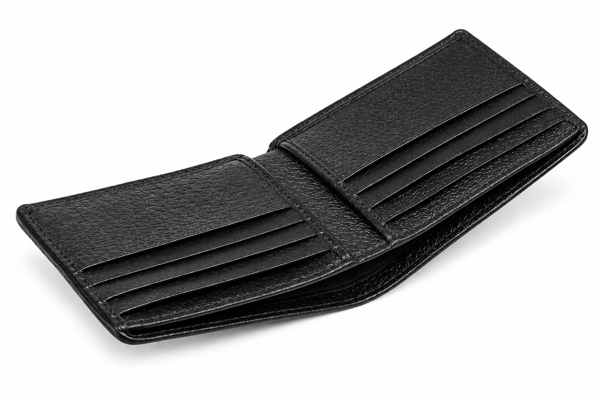 LV Leather Men Long Wallet Textured Black