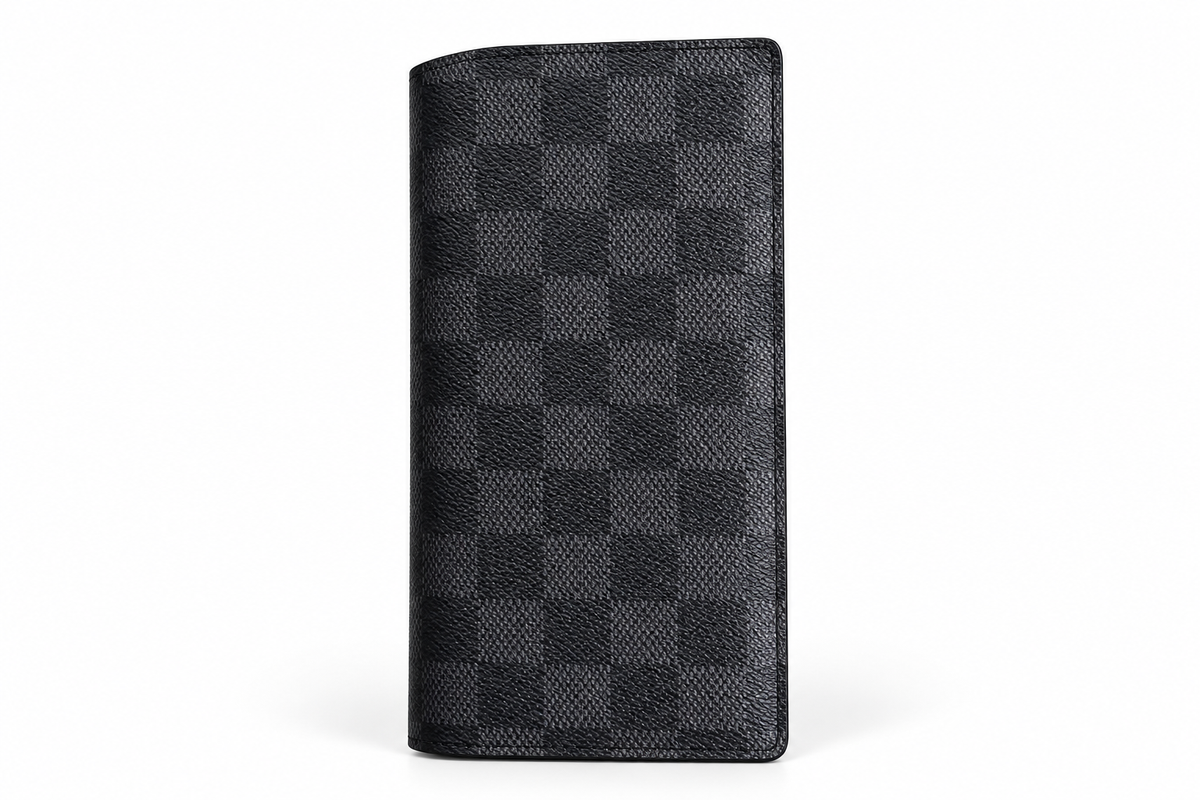 LV Leather Men Long Wallet Textured Black