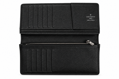 LV Leather Men Long Wallet Textured Black