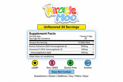 Miracle Moo Colostrum Supplement for Gut Health, Hair Growth, and Immune Support, Unflavored 60 Servings