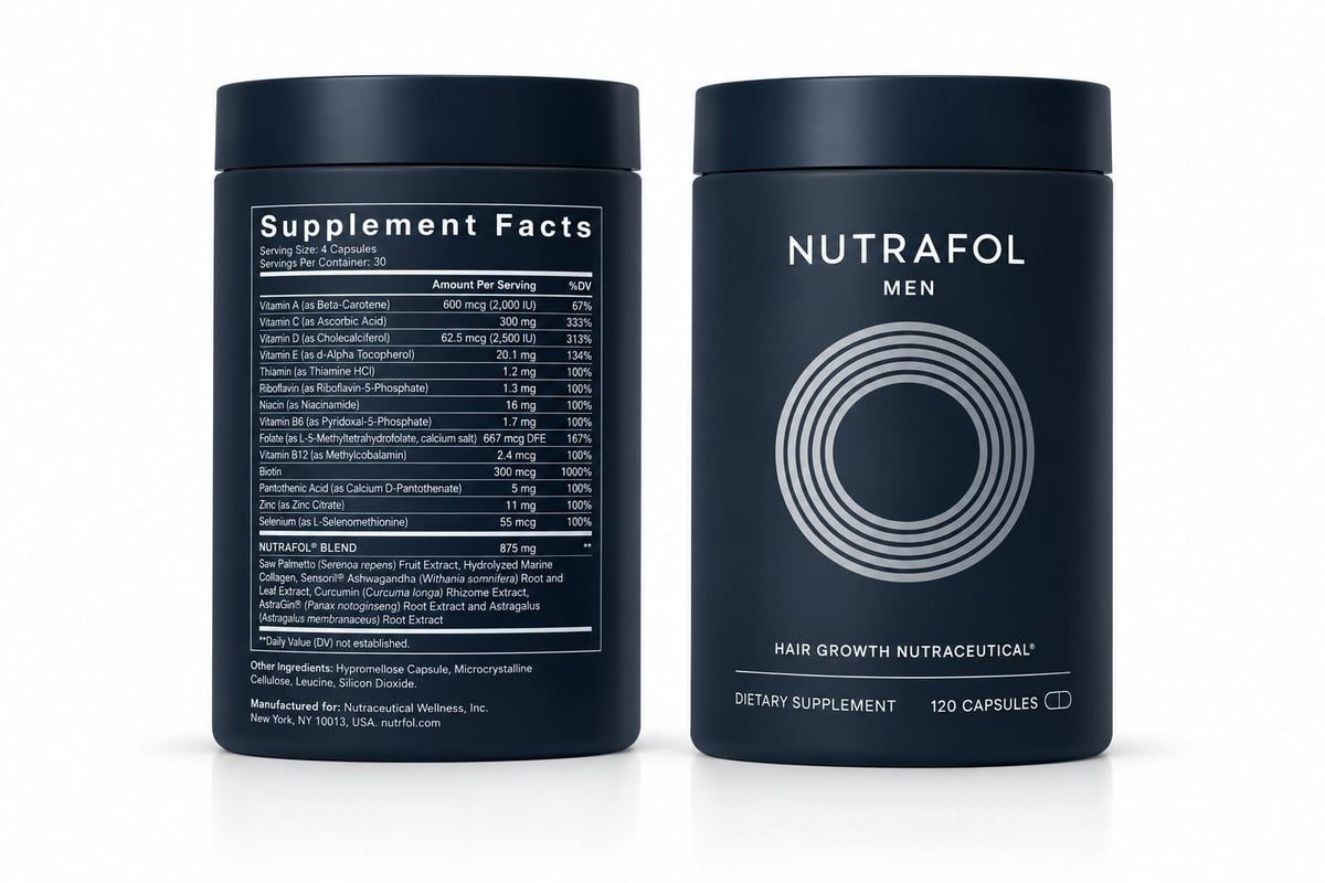 NutrafoI Men's Hair Growth Supplements, Clinically Tested for Visibly Thicker Hair and Scalp Coverage, Dermatologist Recommended - 120 CAP