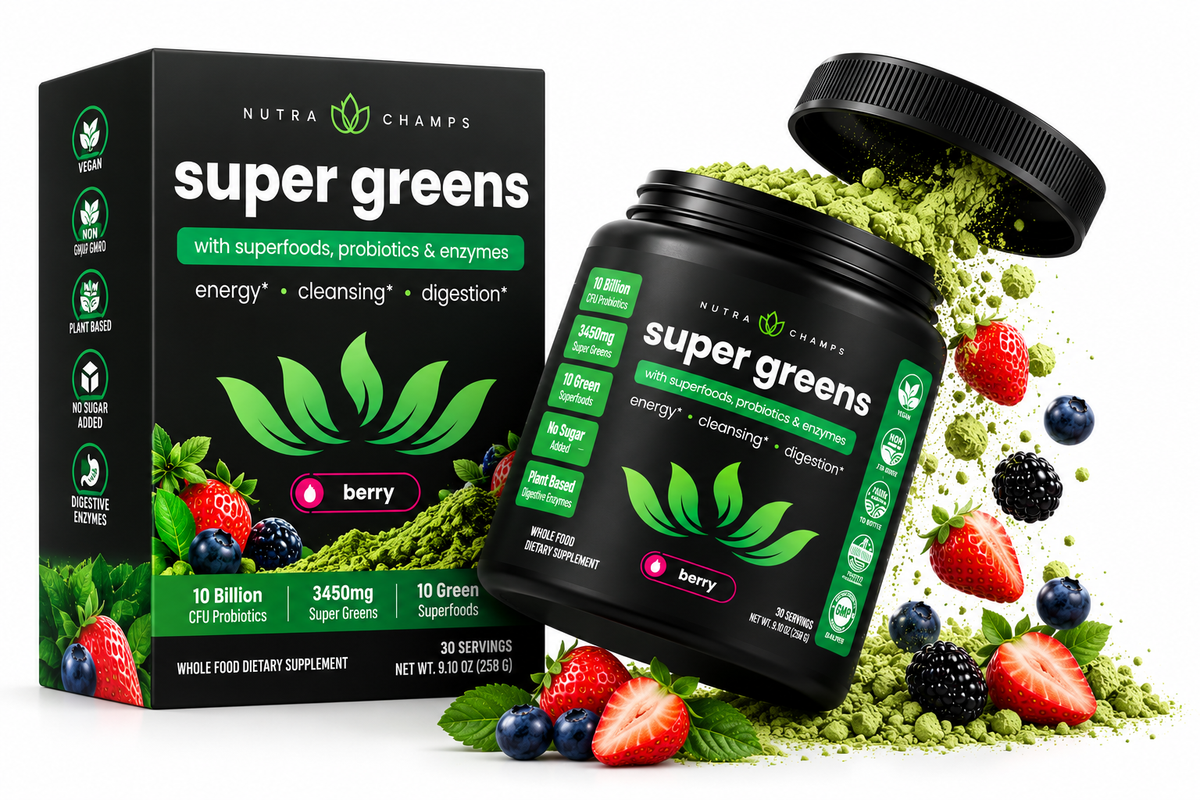 Super Greens With Superfoods, Probiotics & Enzymes, Natural Berry